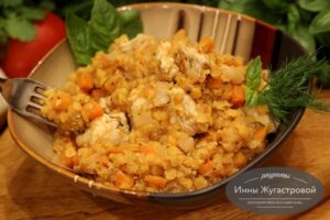 Вкусная индейка и чечевицей и помидорами в мультиварке