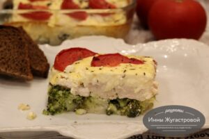 Запеканка из брокколи и курицы